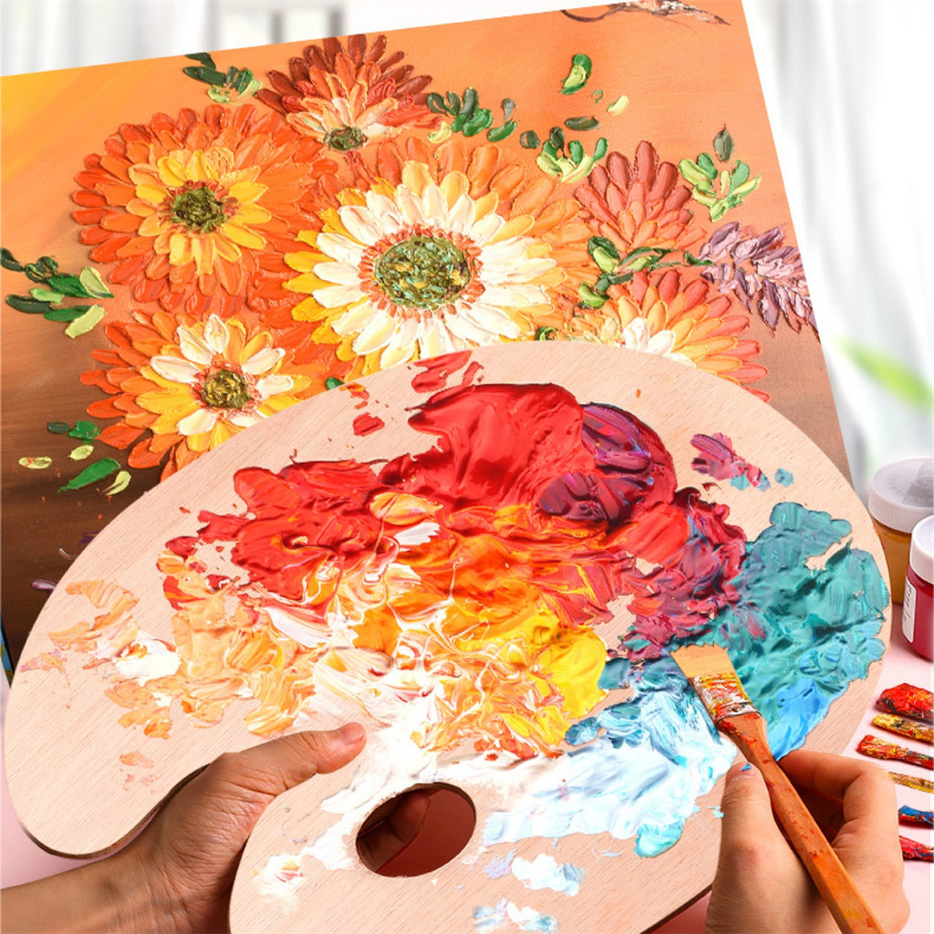 

11.2" X 7.9" Wooden Paint Palette with Thumb Hole Wood Oil Paint Palette Artist Pallet for Art Supply