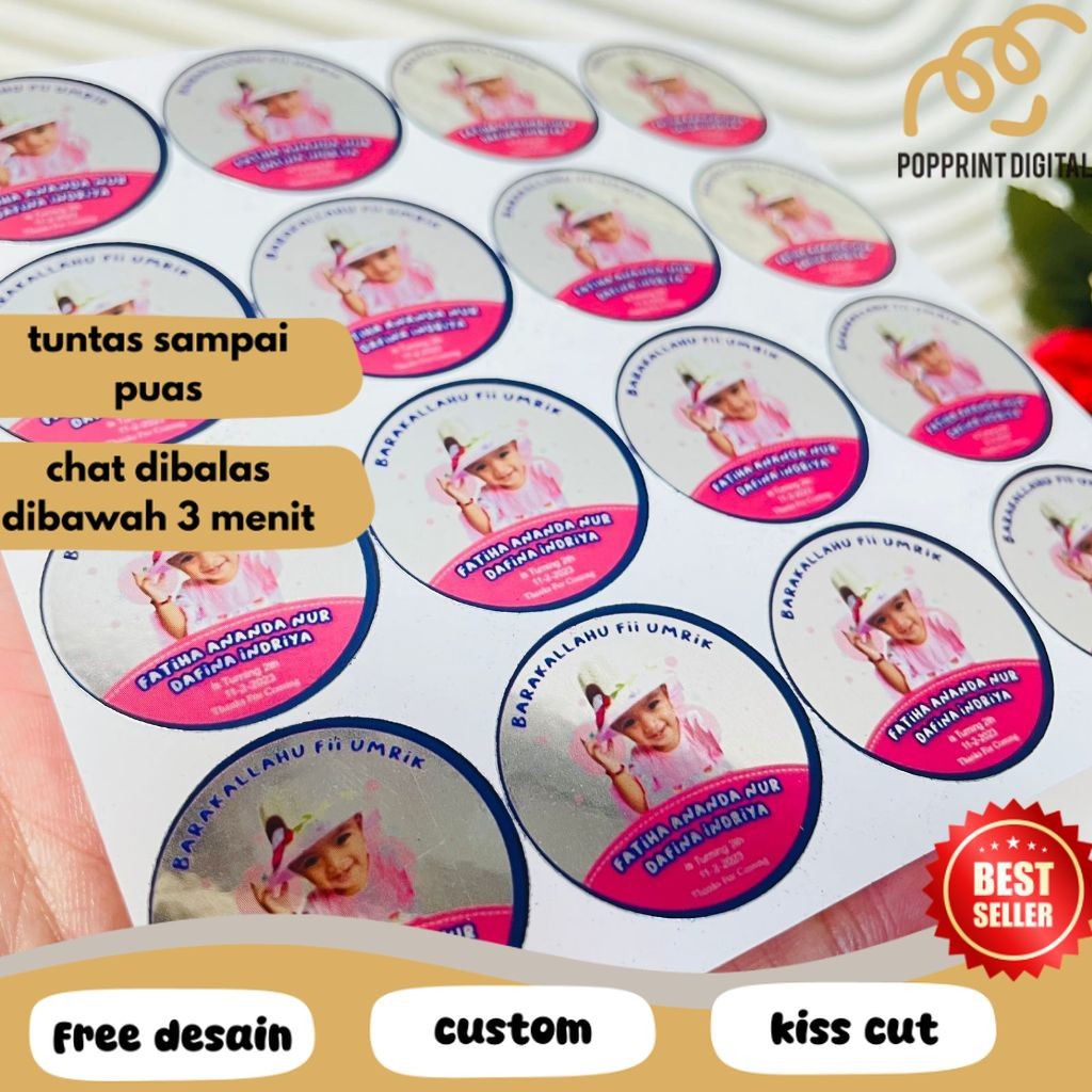 

PpD 2-4 Sticker Gold/Silver Ulang Tahun Label Undangan Happy Birthday Uk.Kecil Free Design