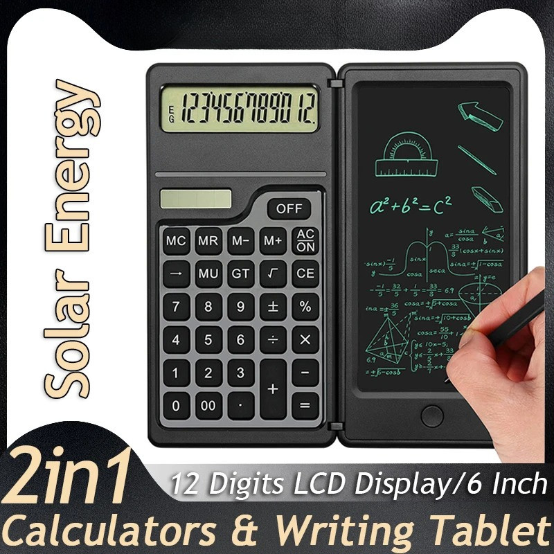 

2 IN 1 Foldable Solar Energy Calculator 12 Digits LCD Display Desktop With 6 Inch Writing Tablet Pen For Office Business School