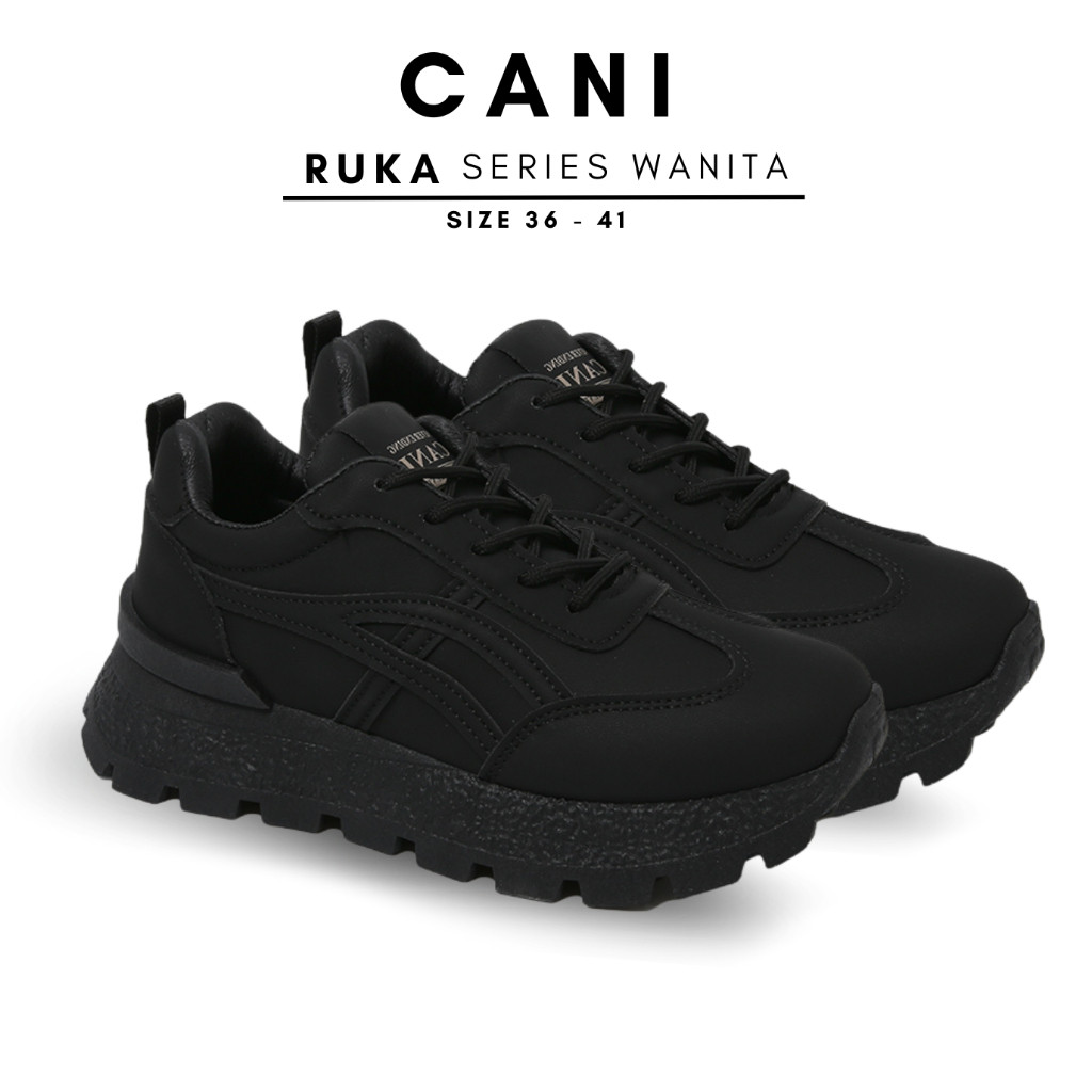 XF45RF CANI CANI Ruka Full Black Sepatu Sneakers Hitam Polos Casual Shoes C9007