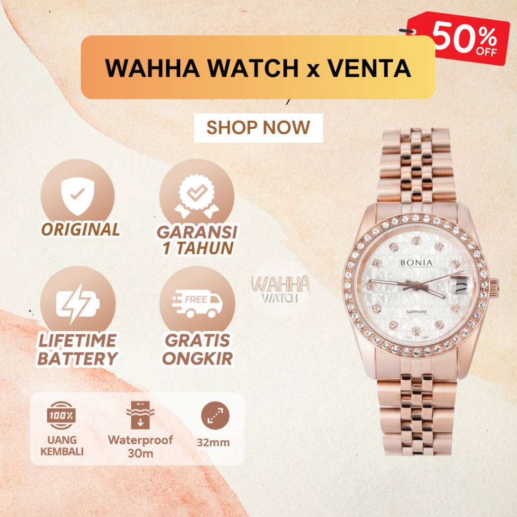 Jam Tangan Bonia Stainless BONIA B10550-3557 Women White Dial Rose Gold Stainless Steel Strap [BERGA