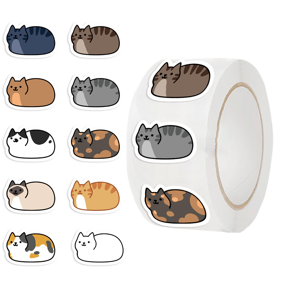 

500pcs Cartoon Fat Cat Stickers Cute Animal Waterproof Stickers School Supplies Incentives Roll Sticker