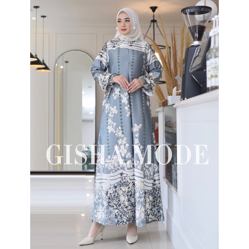 GAMIS TERATAI LENGAN BALON  SILK PREMIUM Motif Ready Jumbo LD 110 LD 120 Sampai LD 130cm Dress musli