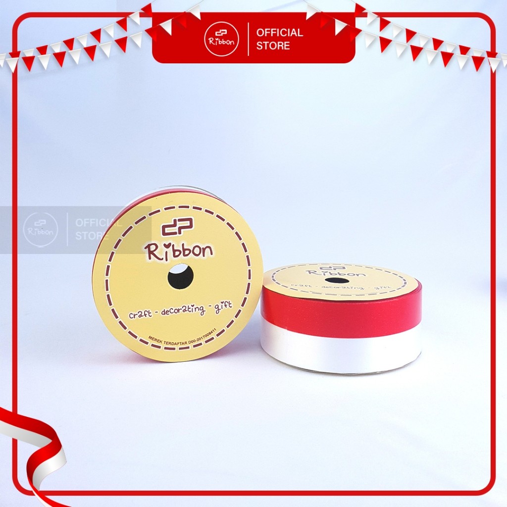 

1 Roll Pita Kado MERAH - PUTIH 4cm Ribbon 40mm x 14m Bendera Indonesia Merdeka 1.5