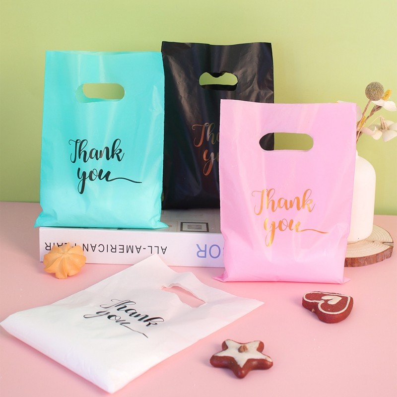 

100Pcs 15x20cm Thank You Gift Bags Wedding Birthday Guest Gift Wrap Plastic Shop Bags Small Busines Candy Pastry Store Packaging