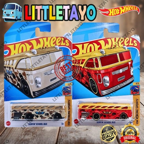 Hot Wheels Surf Up Surfin School Bus Coklat Kuning Ungu Merah Diecast Mobil Bus Sekolah