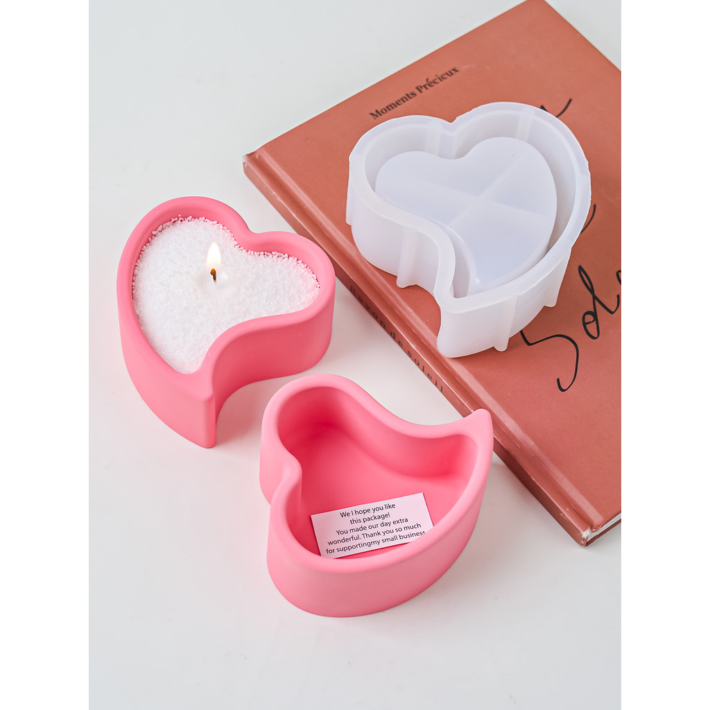 

DIY Heart Candle Cup Ornament Silicone Mold Love Jewelry Storage Box Gypsum Mould Succulent Flowerpot Resin Molds Home Decor