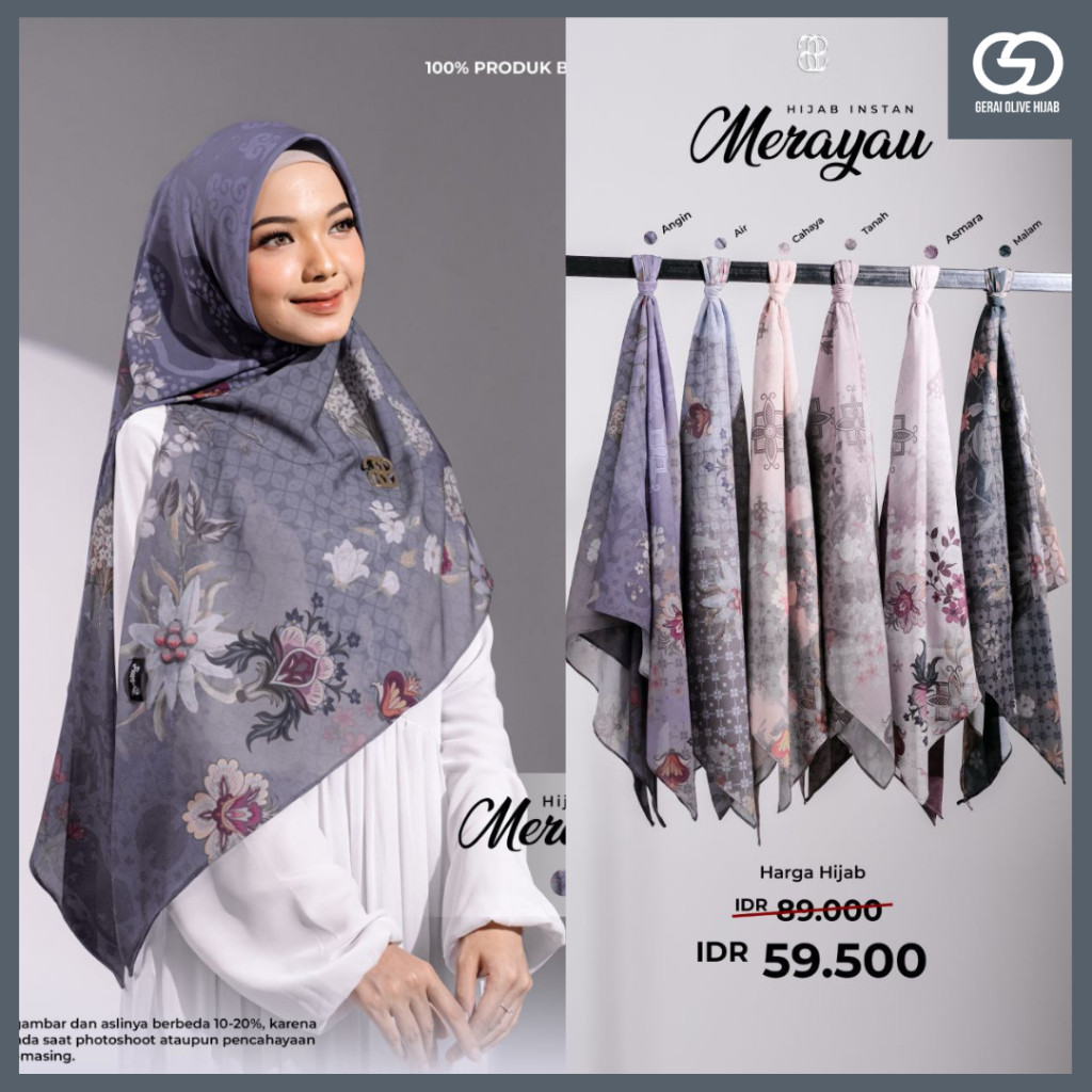 Hijab Instan Motif Bunga Printing Jilbab Motif Bunga Merayau by Puan
