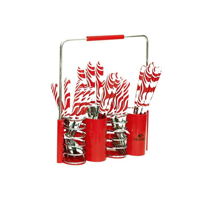 [Promo] Vicenza v240c sendok dan garpu set motif kotak - Merah