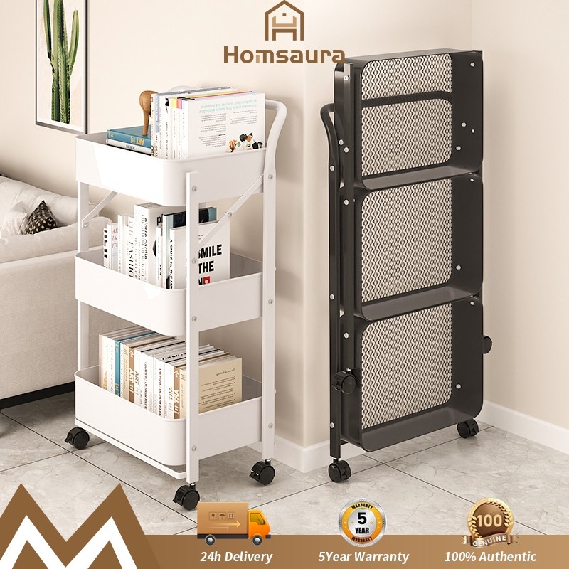 

Homsaura Rak Troli Lipat / Rak Troli Besi / Rak Multifungsi 3 Tingkat / Penyimpanan Keranjang / Rak Kamar Mandi / Rak Dapur Stainless / Rak Roda Serbaguna