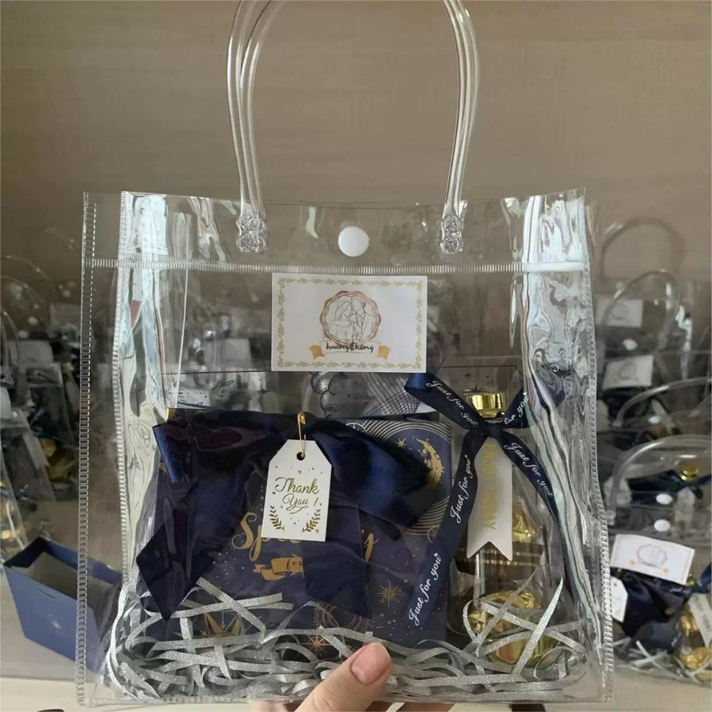 Totebag Transparant/Tas Mika PVC Transparan/Tas Mika Souvenir Ulang Tahun Bening/Tas Belanja