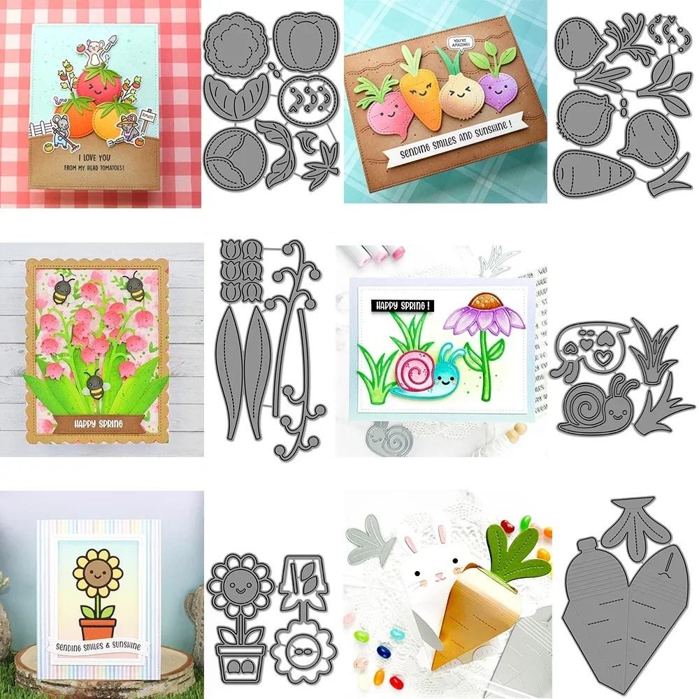 

Stitched Garden Carrot Veggies Metal Cutting Dies Lovely Lily Flower Snail Diecut Set For DIY Scrapbooking Craft Making Card New