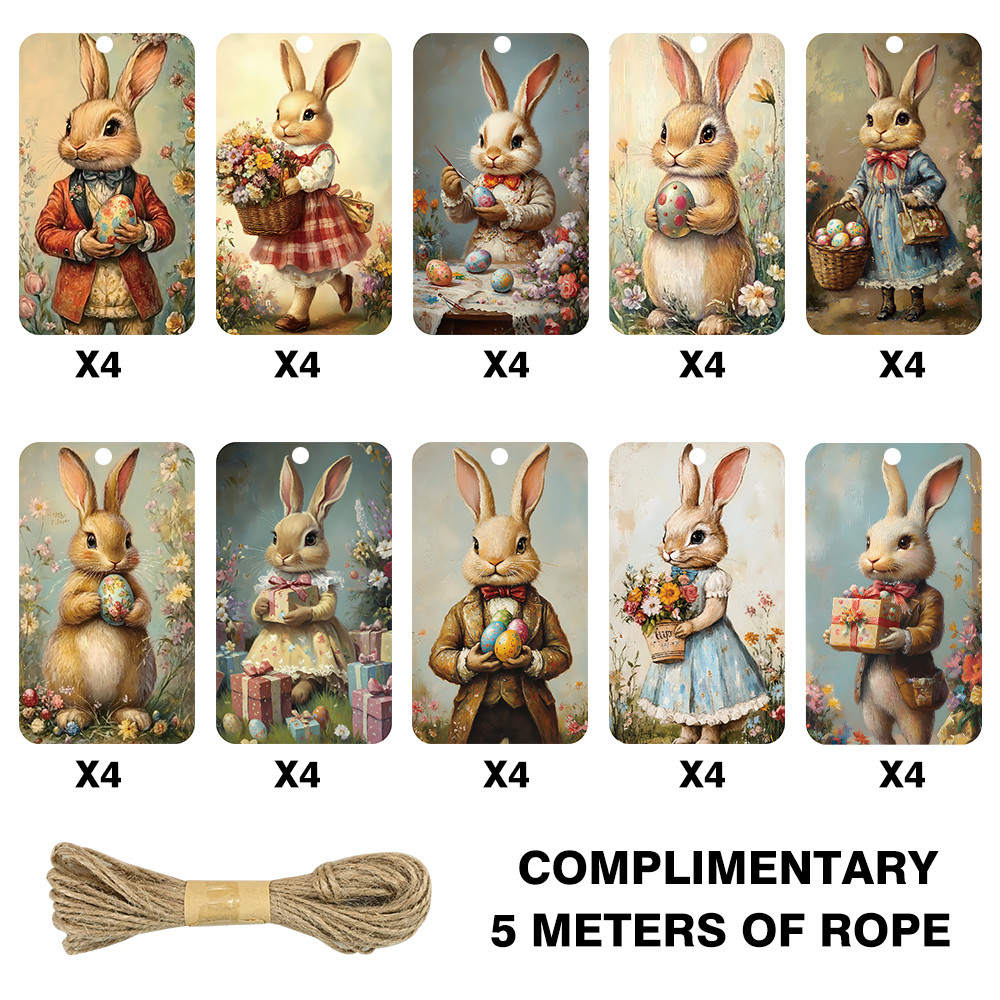 

40pcs, Vintage Bunny Cards, Gift Wrap Gift Tags, Vintage Illustrated Holiday Cards, Gift Wrap Tag Tape, Baking, DIY Crafts