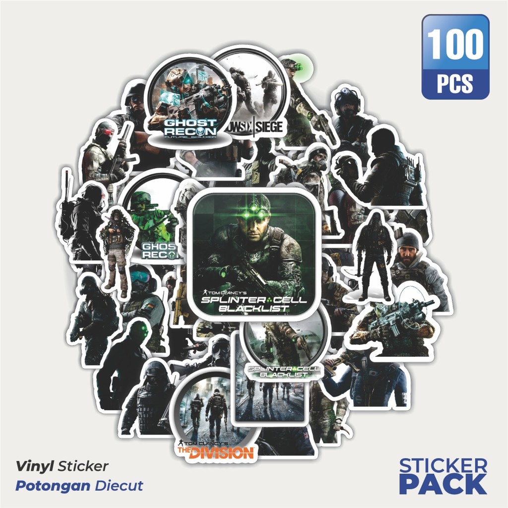 

100 PCS STIKER Game Series Tom Clancy's Game Mix Waterproof Aesthetic- Untuk Laptop, Motor, dan Helm - Paper Stationery Pack
