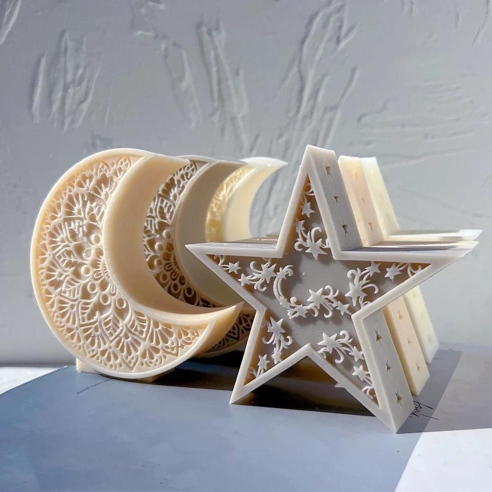 

Eid Mubarak Ramadan Decor Mandala Crescent Moon Candle Mold Star Silicone Mold