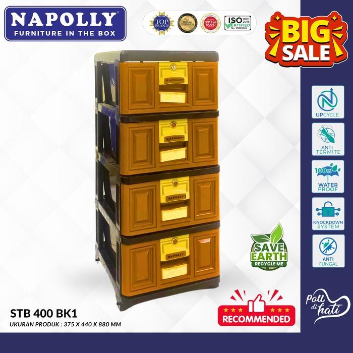 Napolly STB 400 Lemari Pakaian Plastik Laci 4 Susun Serbaguna - STB 400 BK1