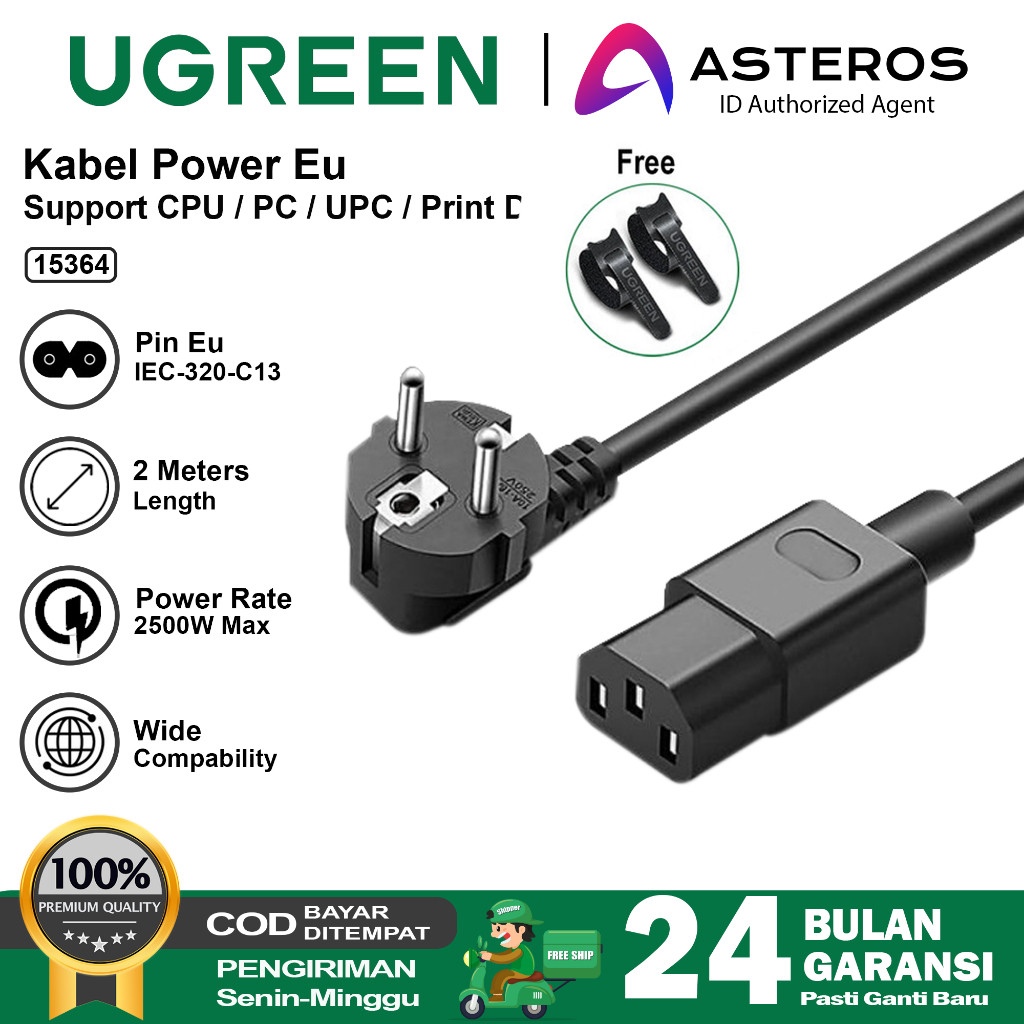 UGREEN Kabel Power PC, CPU, Komputer, UPS, Printer 2 Meter
