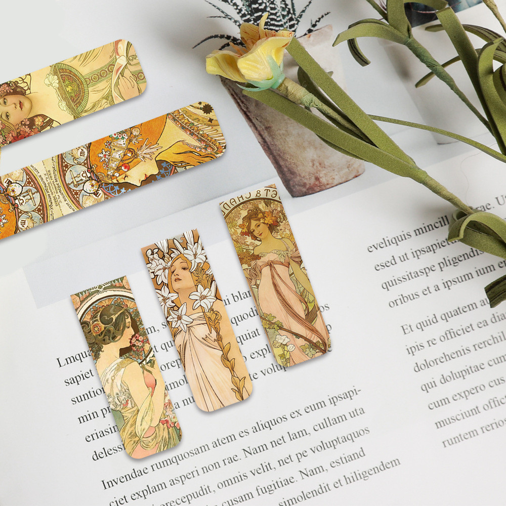 

5PCS Alphonse Maria Mucha Art Magnetic Folding Bookmark Paper Book Marking Page Clip DIY Student Stationery Creative Gifts