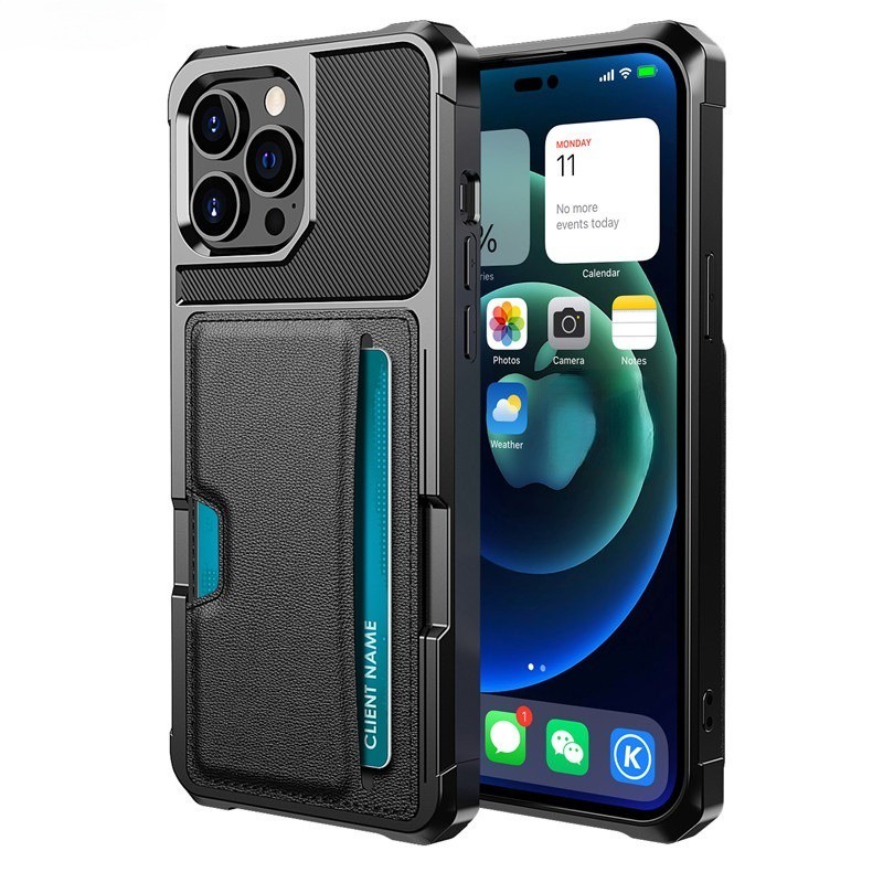 Dompet Bisnis Slim Kulit Penutup untuk iPhone 15 14 Pro Max Plus Flip Kasus Telepon Pelindung dengan