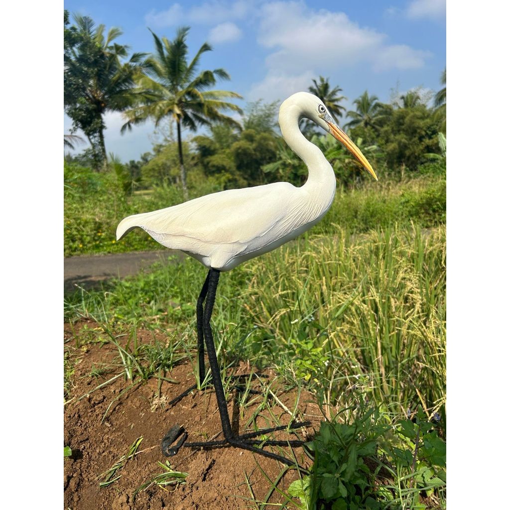 WIDHISTORE Patung Burung Kuntul Natural Warna Putih - Dekorasi Rumah Modern - Hiasan kolam dan Taman