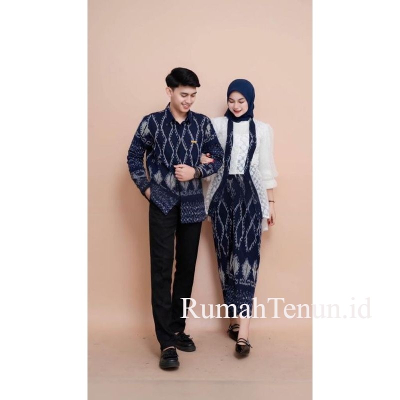 Set Couple Puspa navy Baju Couple Kondangan Kemeja pria full tenun set dress tradisional kebaya , ko