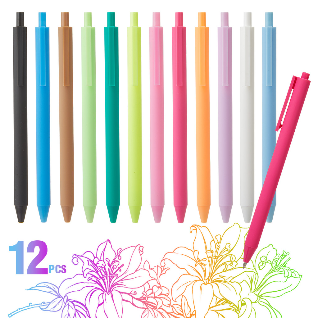 

SHANDS 12pcs Retractable Acrylic Colored Gel Pens - Assorted Medium Point (0.6mm) - Colored Pens for Journaling and Note Taking