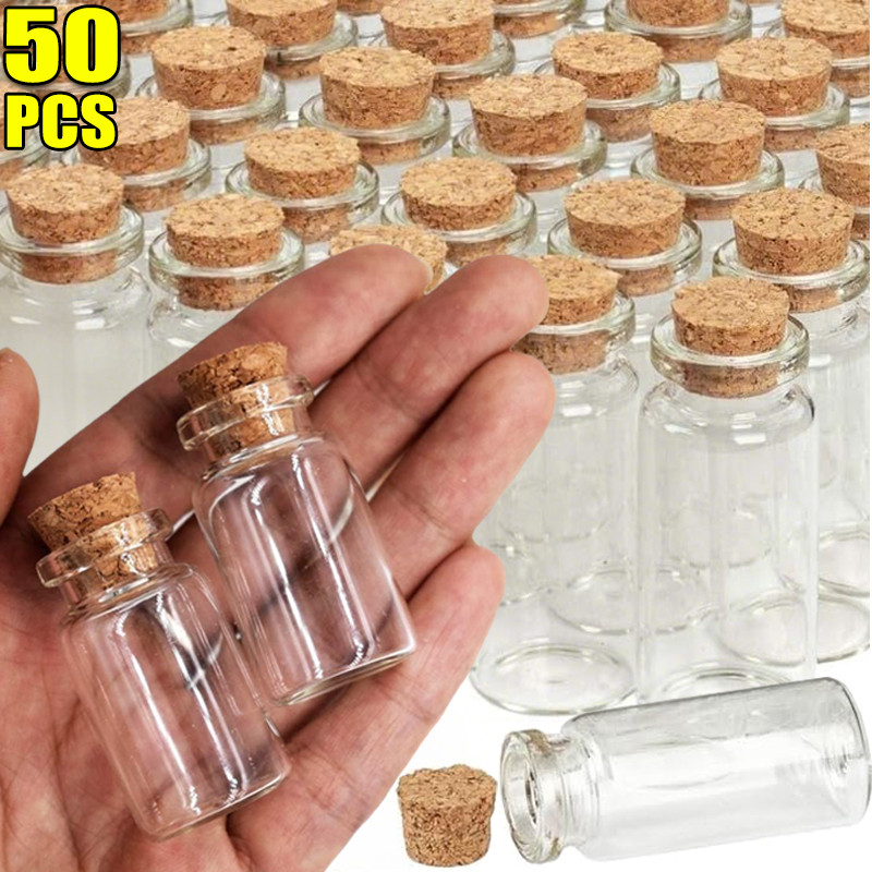 

Small Glass Bottles with Cork Tiny Empty Glass Jars Craft Art Vials Transparent Wishing Bottles Birthday Wedding Party Favors