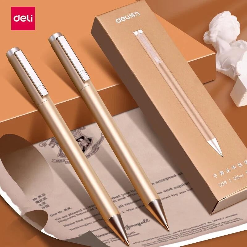 

Deli Metal Gel Pens 0.5mm black ink Refill Sign Pen Stationery Smooth Writing Business Pen School Office Supplies for Kid Gift