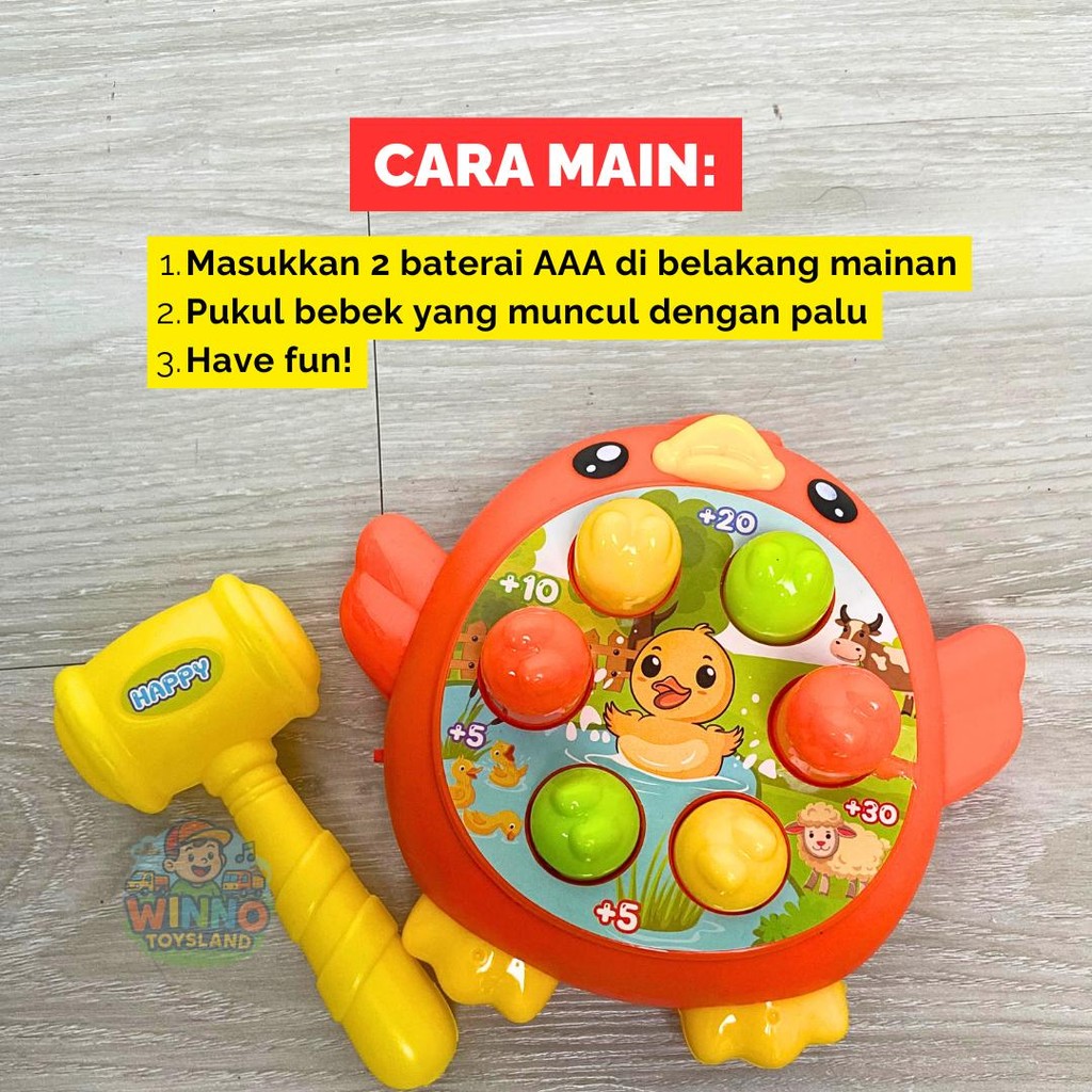 Mainan Lucu Pukul Tikus Musik Box Berlampu Motif Bebek dan Kura-kura Ukuran Jumbo Bisa Dibawa Kemana