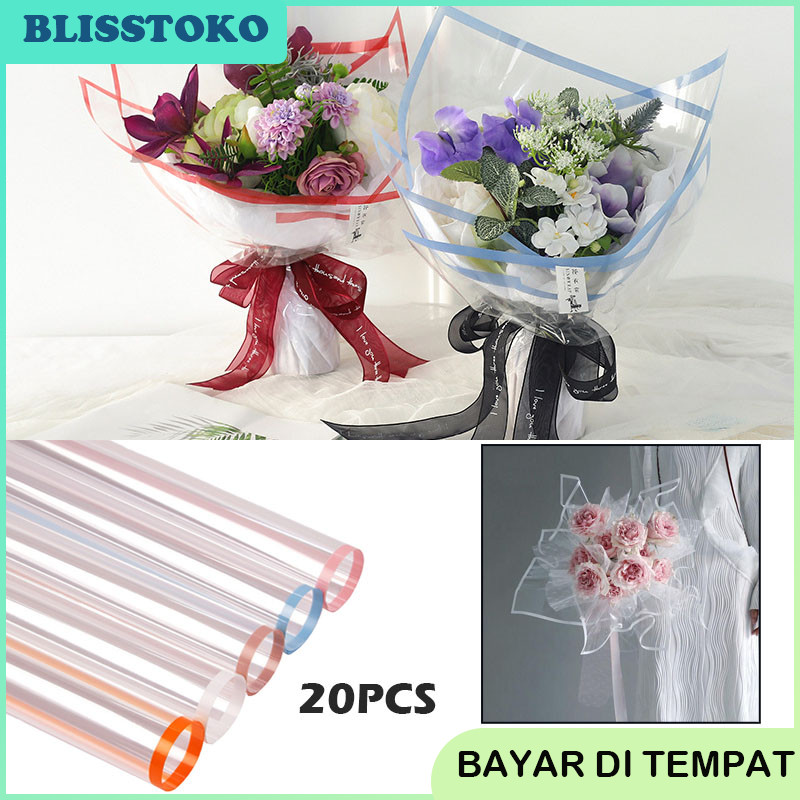 

20 Lembar Frame Clear Kertas Bunga Wrapping Paper Cellophane Transparan Bening Gold Line