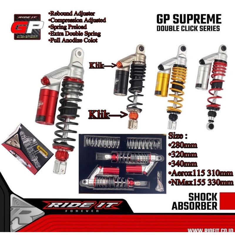 Shock Ride It GP Supreme Double Klick Series Double Shock Bebek Matic Shockbreaker Tabung Atas Aerox