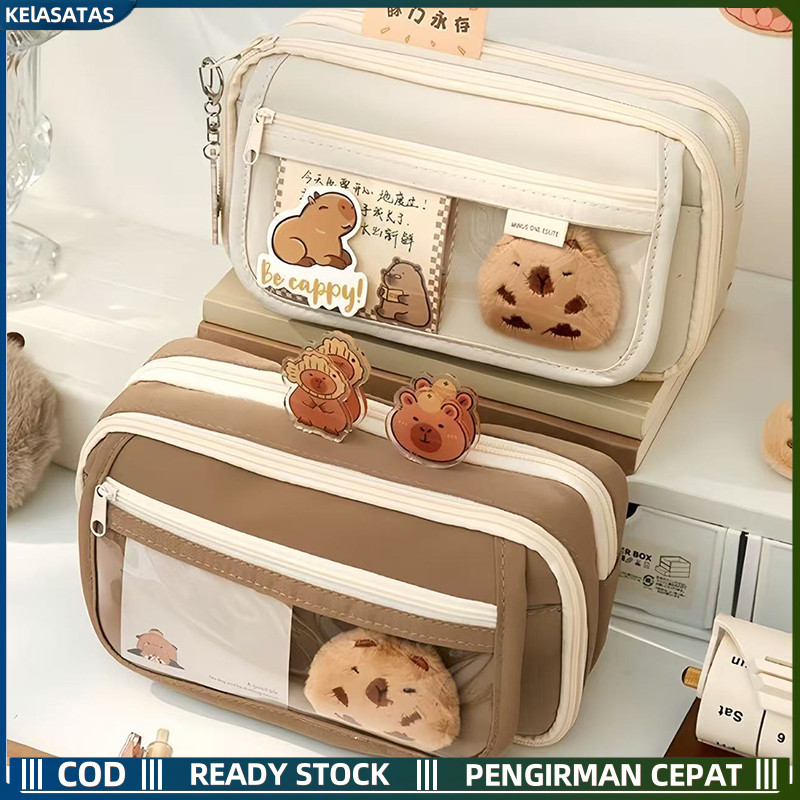 

【KEIASATAS】Kotak Pensil Korea Jumbo Aesthetic - Capybara Tempat Tas Alat Tulis Multi Sekat Kapasitas Besar Dengan Desain Pastel Instagramable‌/Large Capacity Pencil Case Flip Cover Pen Bag Simple Stationery Box School Supplies Office Stationery