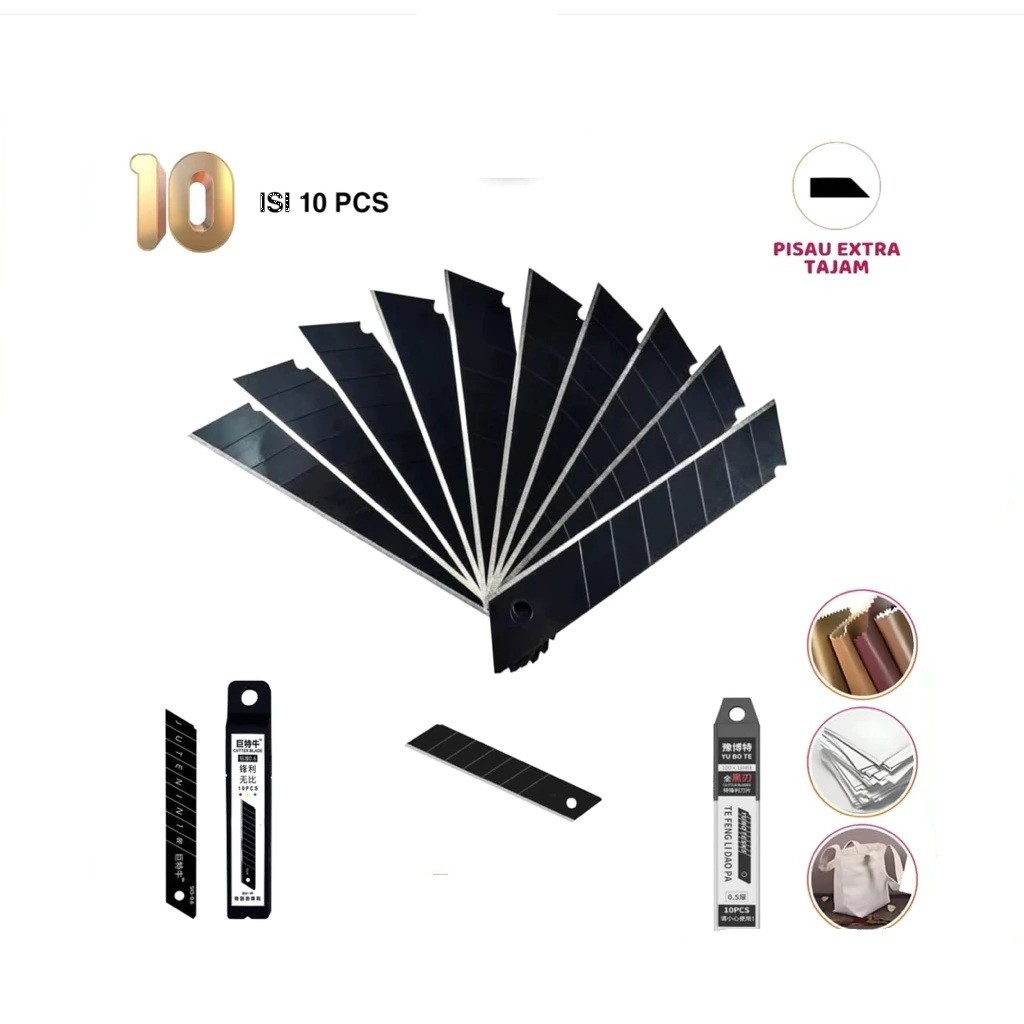 

KBU Refill Cutter Hitam isi 10pcs pisau Besar Tajam Kater Pengisian Ulang