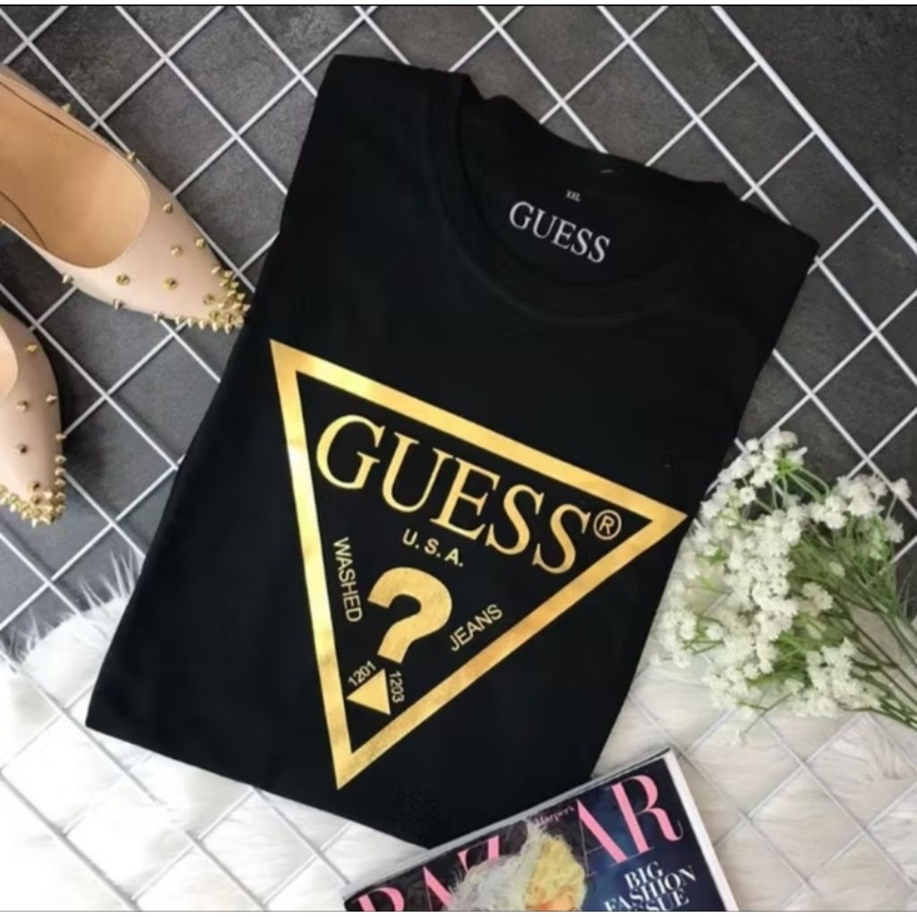T-shirt New GUESS Black and White Kaos Korean Style Tshirt Distro Premium Unisex Cotton 20's