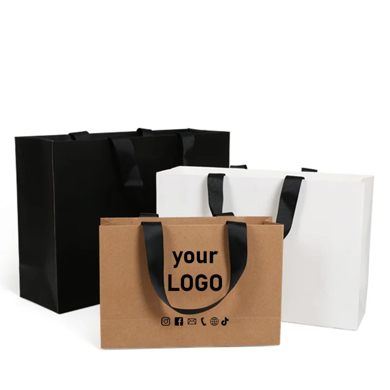 

10Pcs Kraft Thick Paper bag custom clothing shirt handbag gift Bag printed logo shopping Tote bags corporate product