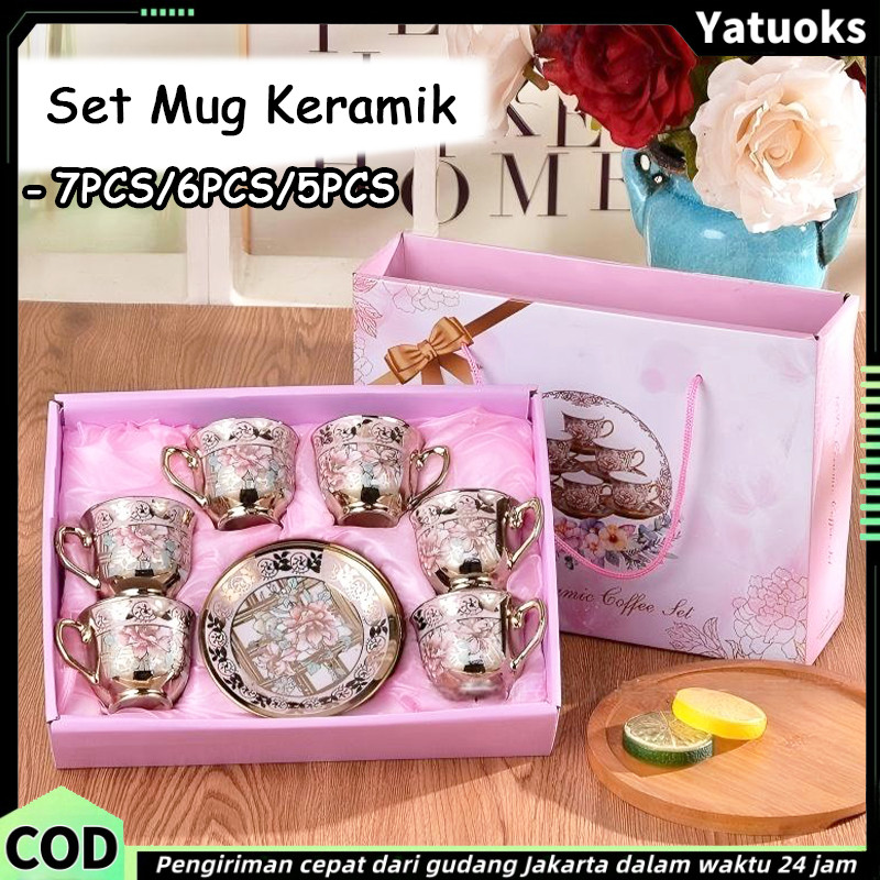 

Set Porselen /hampers kado cangkir keramik set 6 in 1/Set cangkir dan piring keramik Eropa/Set Porselen Rumah Tangga Premium/Untuk Pemberian Hadiah