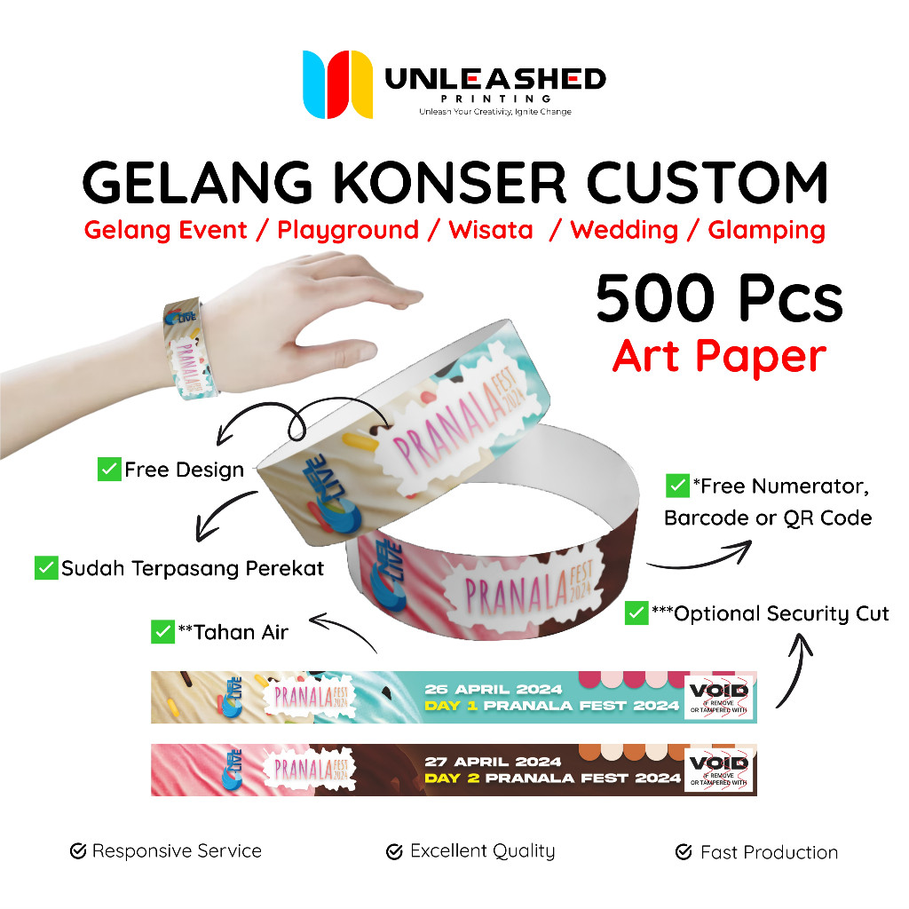 

500 Pcs Gelang Konser Custom | Gelang Event / Playground / Wisata / Wedding / Glamping | Custom Wristband