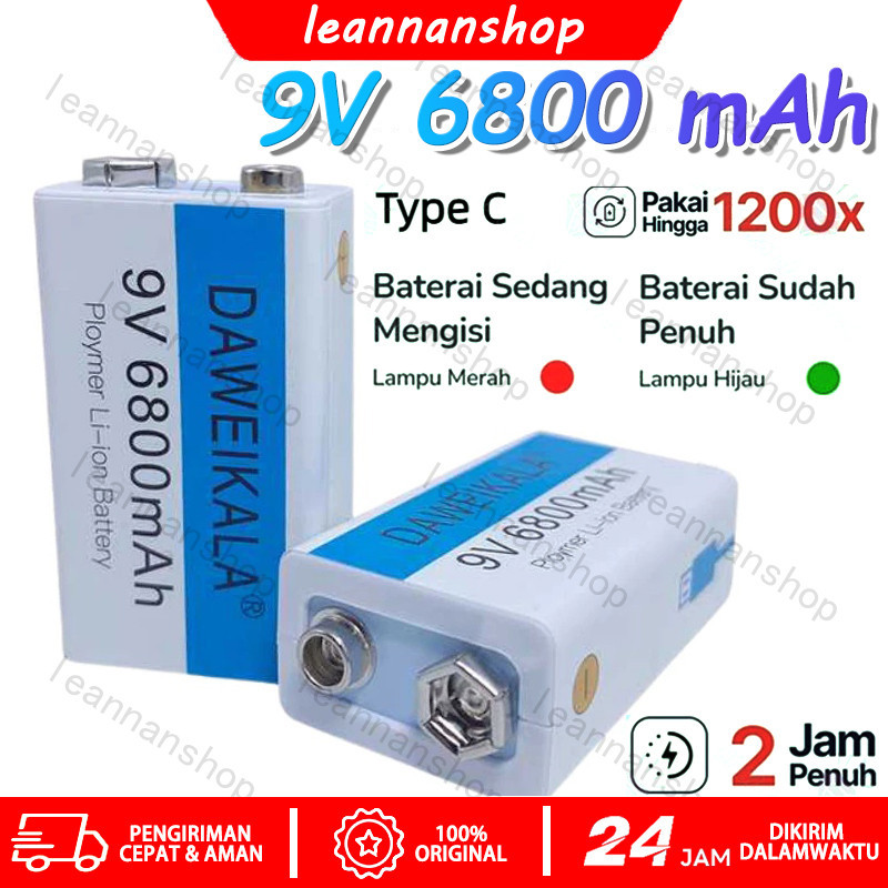 NEW Baterai 9 V Rechargeable Li-ion USB Type-C 6800 mAh D 9V / baterai 9v rechargeable volt bisa dic