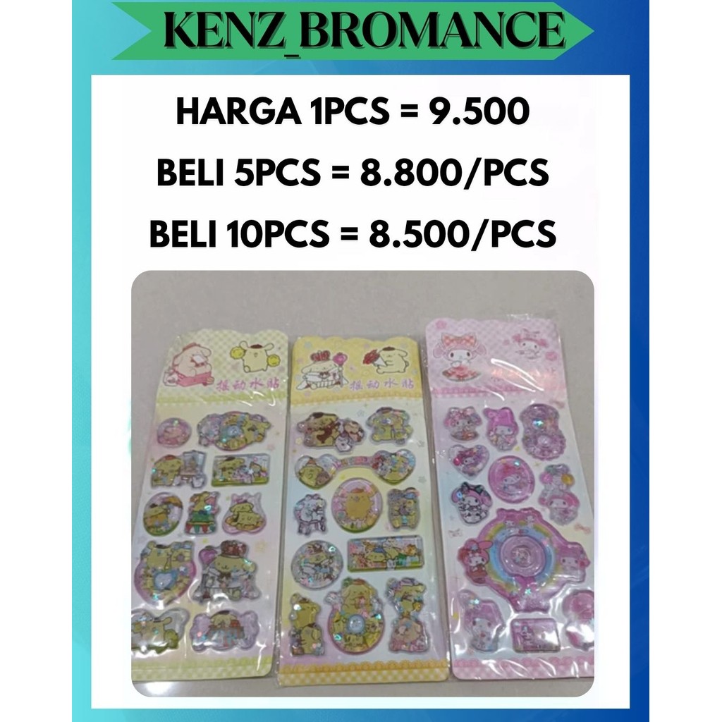 

KENZ STICKER 3D WATER GLITTER KARAKTER 1 PAPAN SEKITAR 9 - 12 PCS STIKER CUTE DAN UNIK