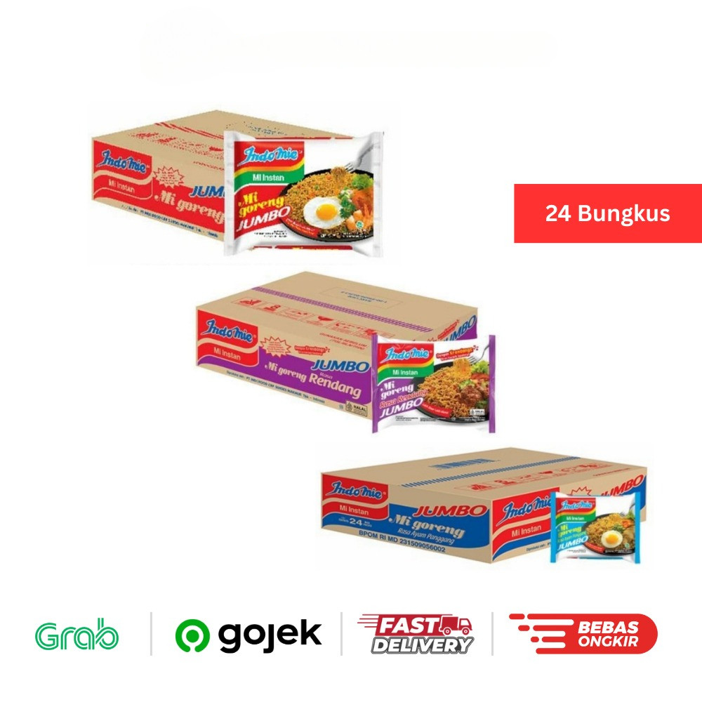 

Indomie Mi Instan Jumbo 1 Dus isi 24 Bungkus Rasa Goreng Original / Rendang / Ayam Panggang