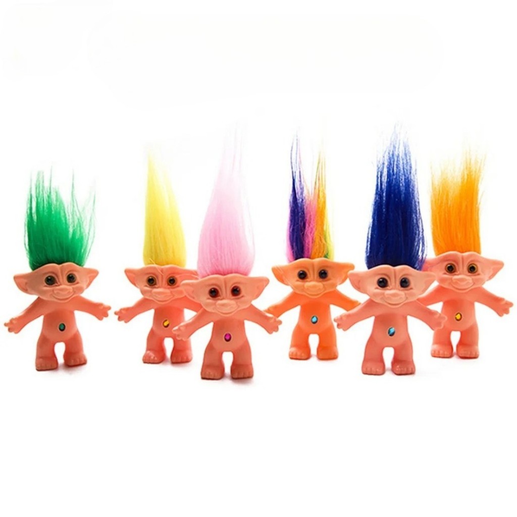 10cm Lucky Doll Vintage Trolls Dolls Colorful Hair Anime Action Figure Family Members Models Funny K