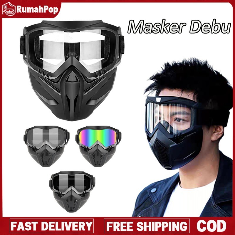 2 in 1 Kaca Mata Goggles Mask Motor Retro Windproof Kaca Mata Anti Debu Pelindung Transparansi Tingg