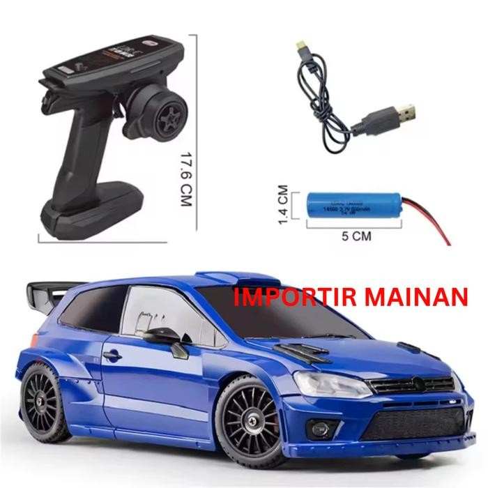 LD2801 mini rc drift full propo 2.4ghz 4WD VW POLO rc car on road Remote Control Toys - Biru by Urba