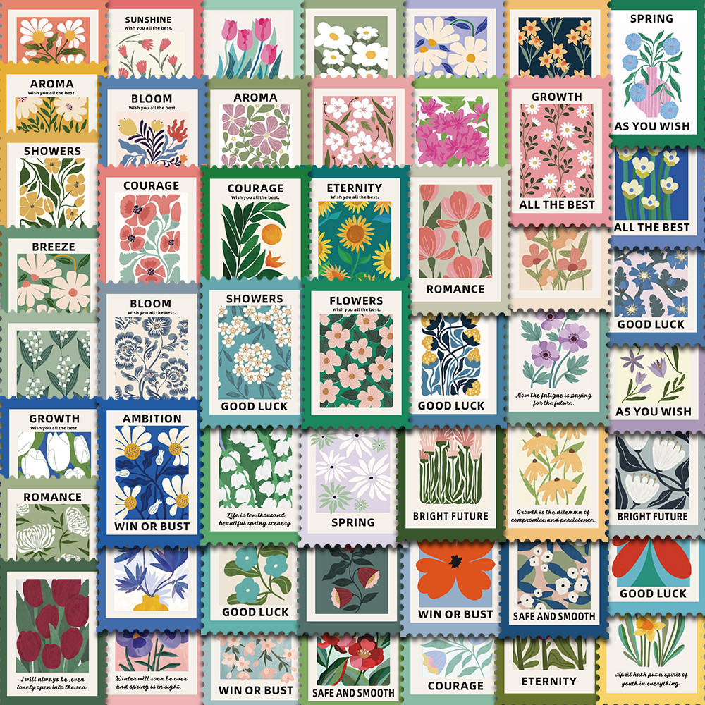 

50PCS Flower Stamps Art INS Style Stickers Graffiti Laptop Luggage Skateboard Decorative Phone Skateboard Waterproo Stickers