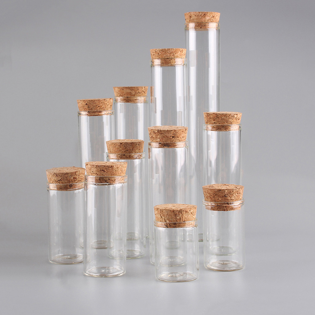 

12 pieces/lot 15ml 20ml 25ml 30ml 40ml 45ml 50ml 55ml 60ml Glass Test Tubes With Cork Stopper Wishing Bottles for Art DIY Crafts