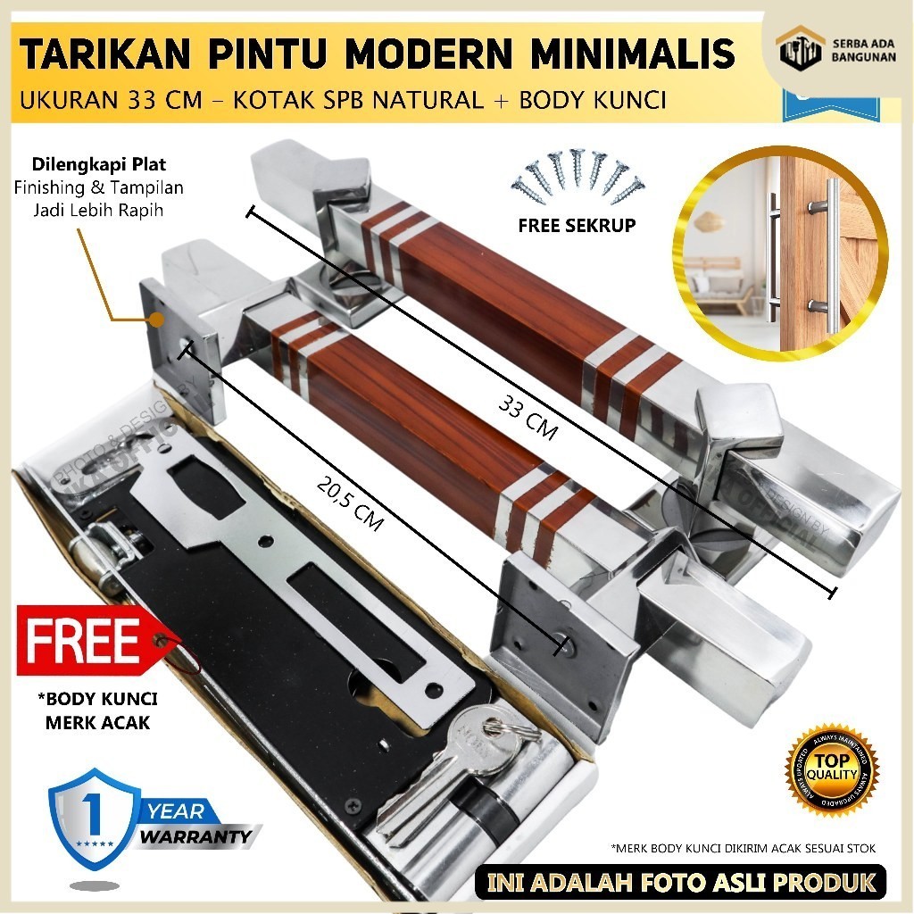 SAB Handle Set Kunci / Gagang Pintu Rumah / Tarikan Pintu Panjang 33cm / Paket Handle pintu rumah 33