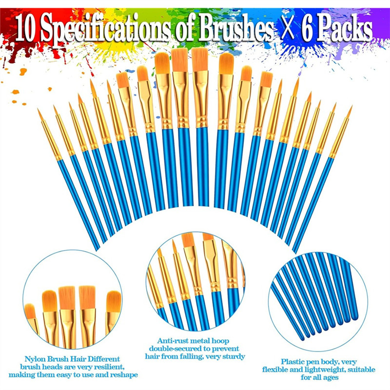 

A04G-Paint Brush Sets 60 Pieces Paint Brushes And 6 Painting Palette 6.3 Inch For Watercolor Painting, Ink Painting
