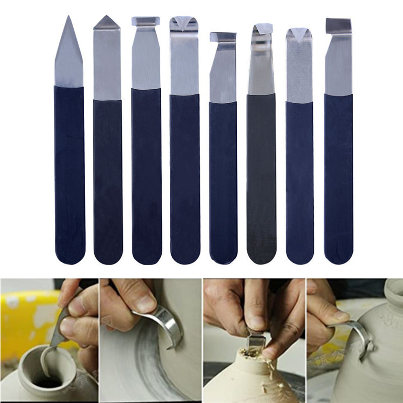 

8Pcs 20x5x3cm Stainless Steel Pottery Clay Sculpture Carving With Rubber Handle Pottery Ceramics Tools