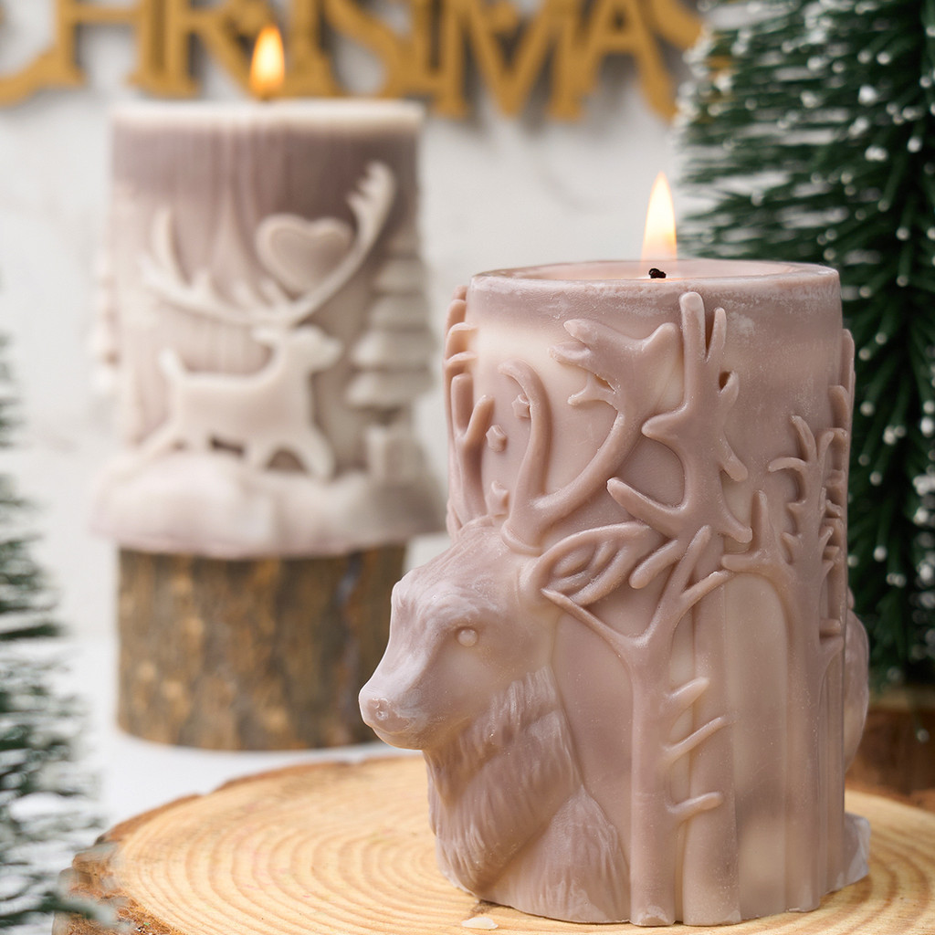

3D Reindeer Snowflake Silicone Candle Mold DIY Cylindrical Christmas Tree Elk Molds Handmade Soap Plaster Resin Home Xmas Gifts
