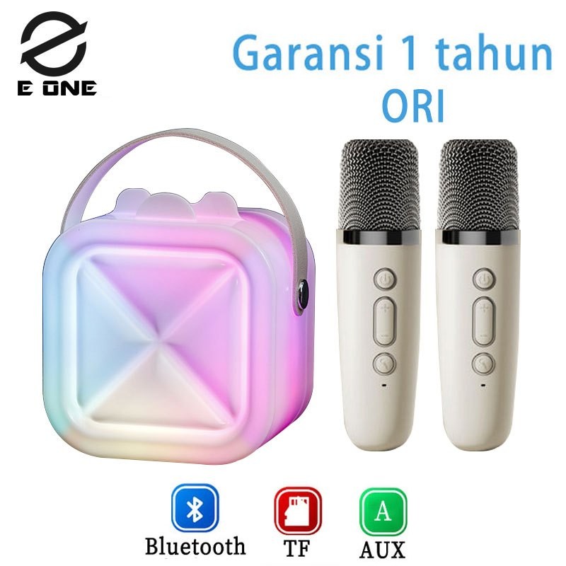 E ONE speaker karaoke bluetooth 2mic mini ori full bass portable wireless (Dapat terhubung ke HP/TV)